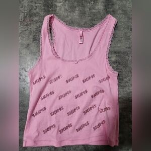 SKIMS Rhinestone Logo Pointelle Tank in Bubble Gum size 2X